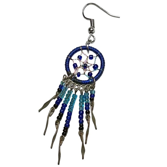 3 PAIRS of Dream Catcher Earrings Dangle Drop Refurbished Navy Pink Ivory Beaded - Picture 5 of 12